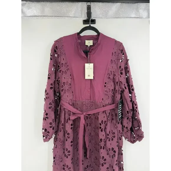 TUCKERNUCK Women’s Merlot Lace Calliope Dress Size L Long Balloon Sleeve Boho - Picture 6 of 16